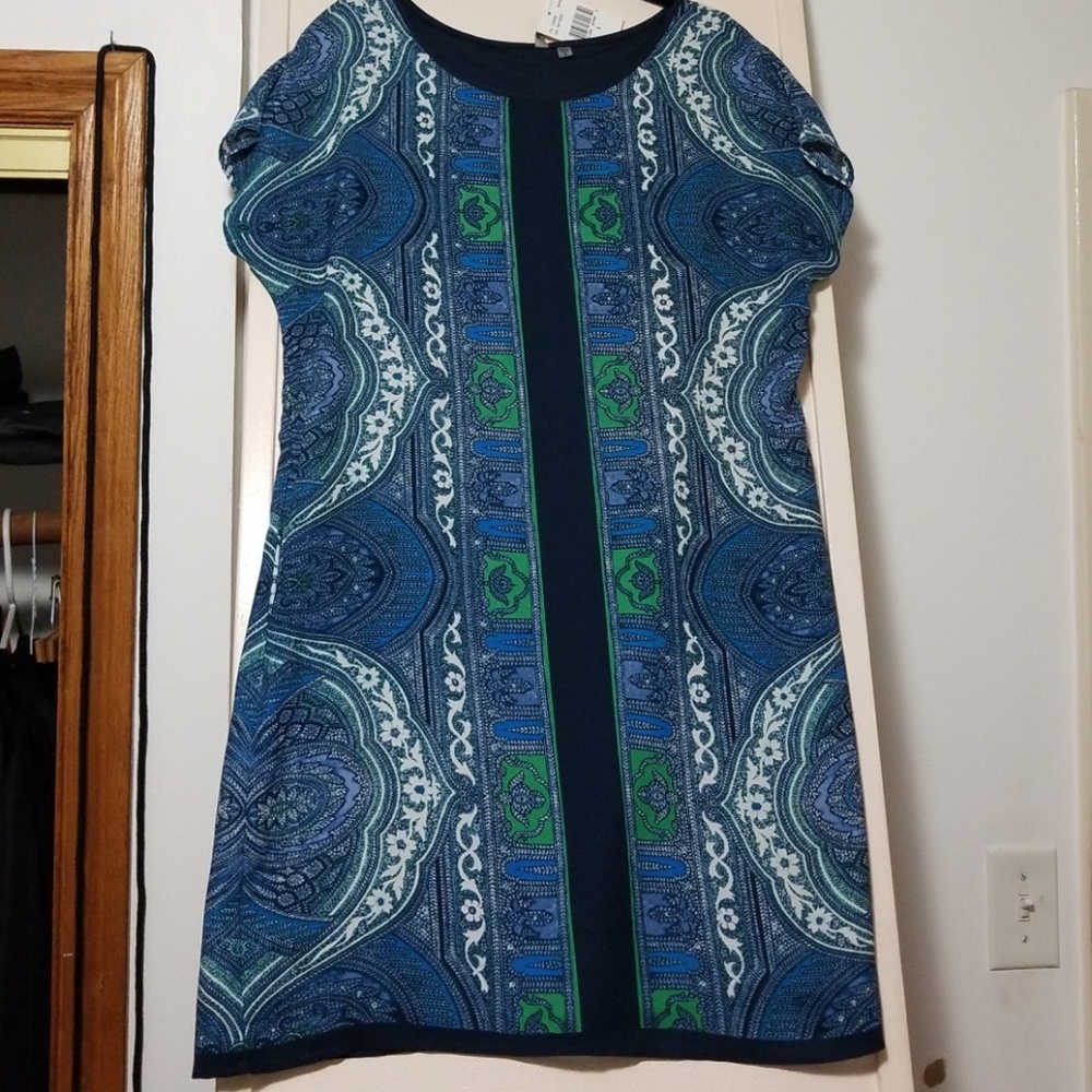 Navy/Grn short sleeve knee length dress